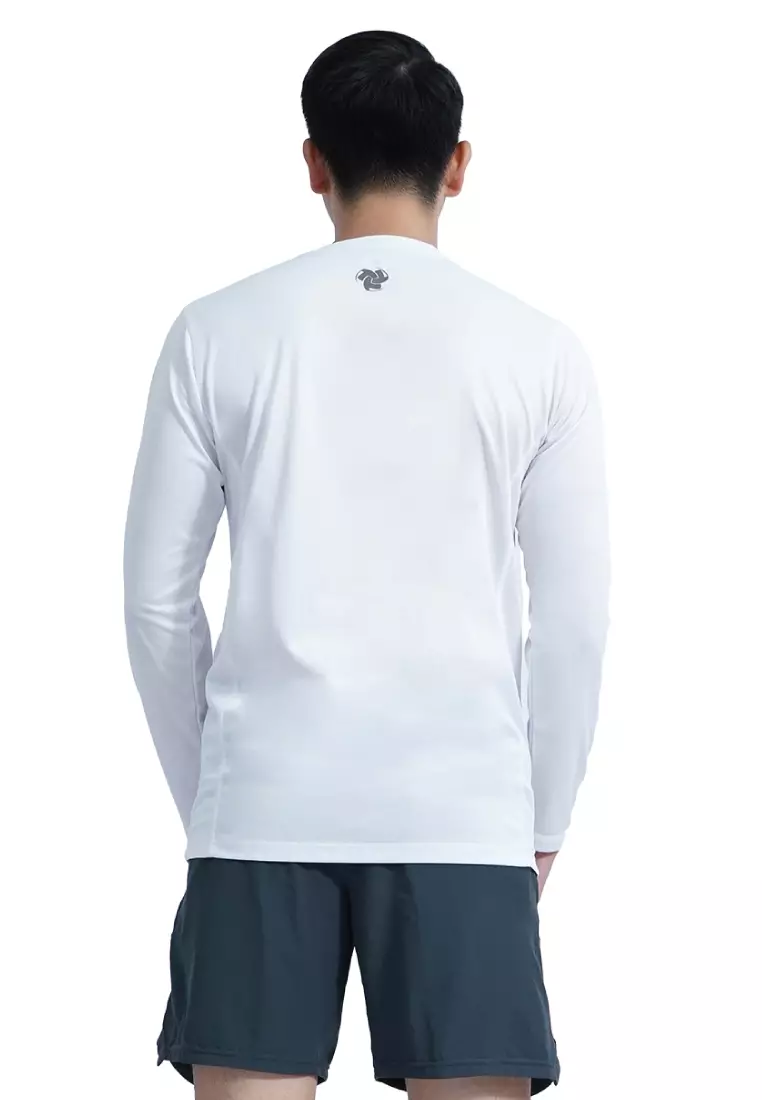 Tiento Kaos Running Dry Fit Lengan Panjang Baju Olahraga Pria Lari Gym Fitness White