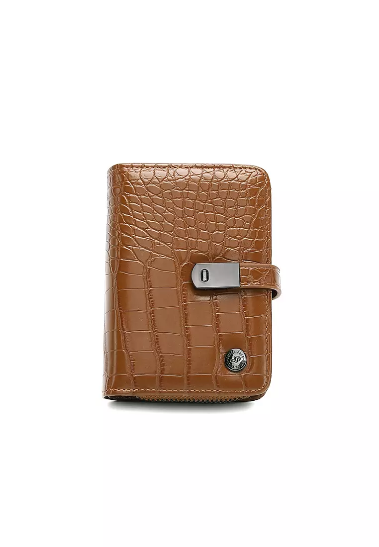 Women's Croc Wallet with Coin Compartment (短錢包) - 棕色