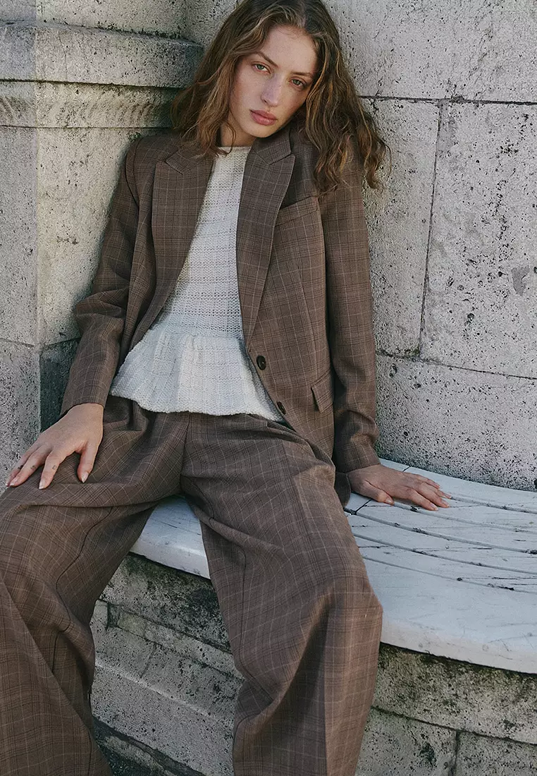 Wide-Leg Check Suit Trousers