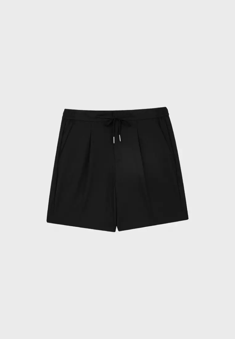 Black Linen Blend Drawstring Casual Shorts