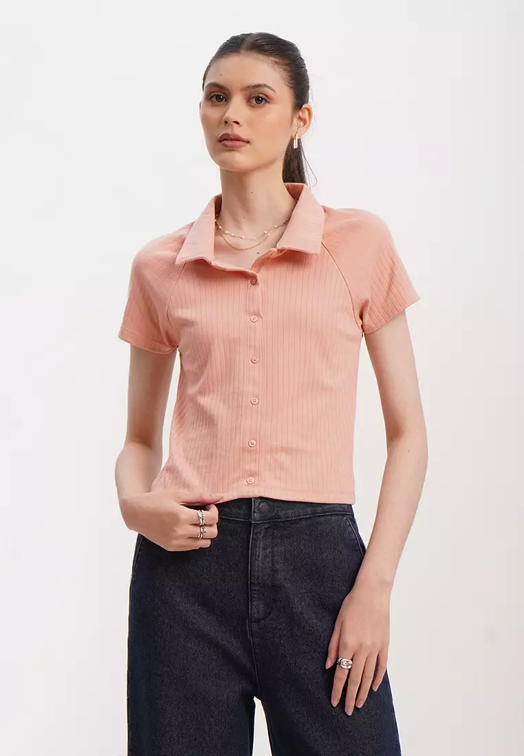 Pink polo button down deals