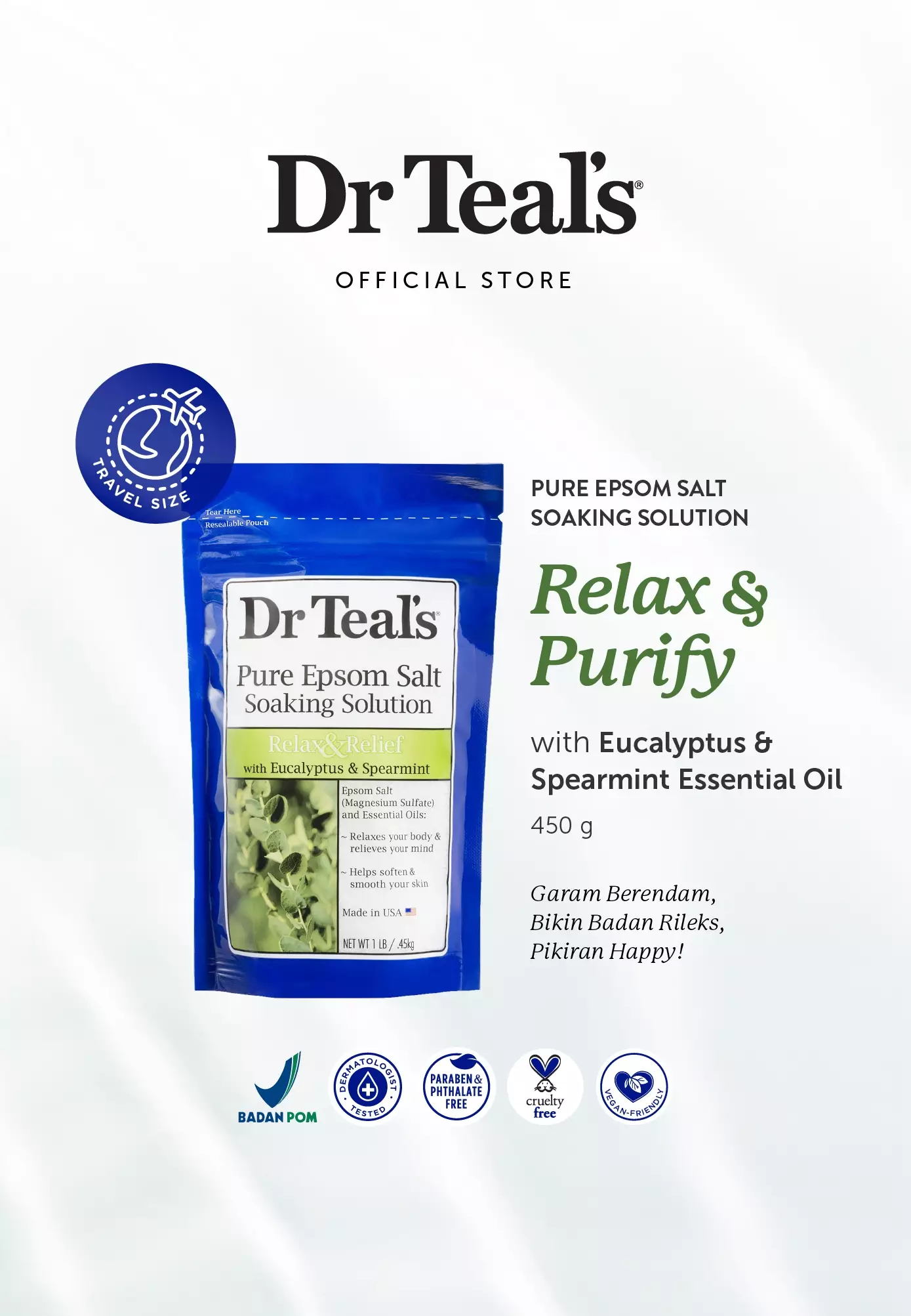 Jual Dr Teal's Dr Teal's Pure Epsom Salt Soaks/Garam Berendam Eucalyptus & Spearmint Essential