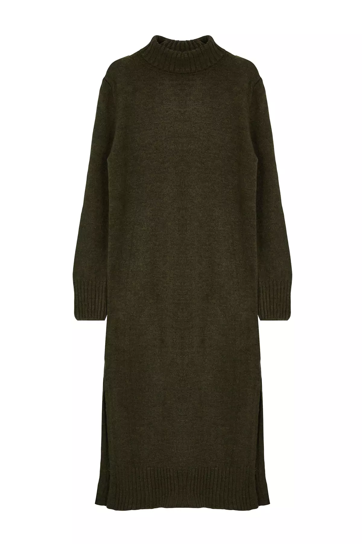 Khaki Midi Wide Fit Soft Texture Knitwear Dress
