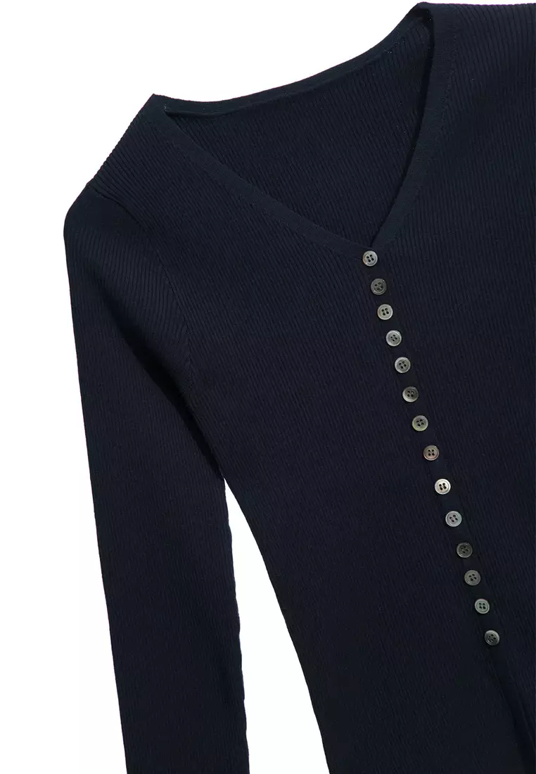 Navy V-Neck Long Sleeve Top