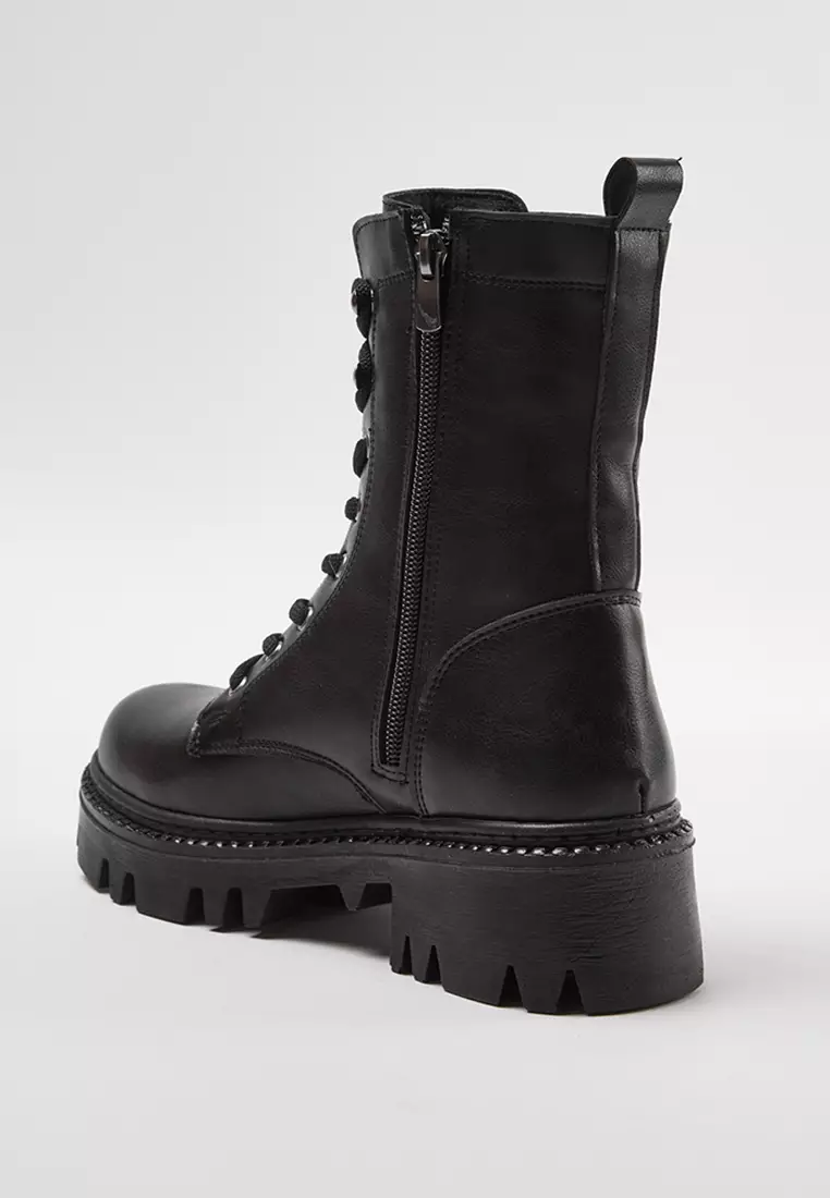 Women's Black Zipper And Lace Detailed Boots Takaw25Bo00025