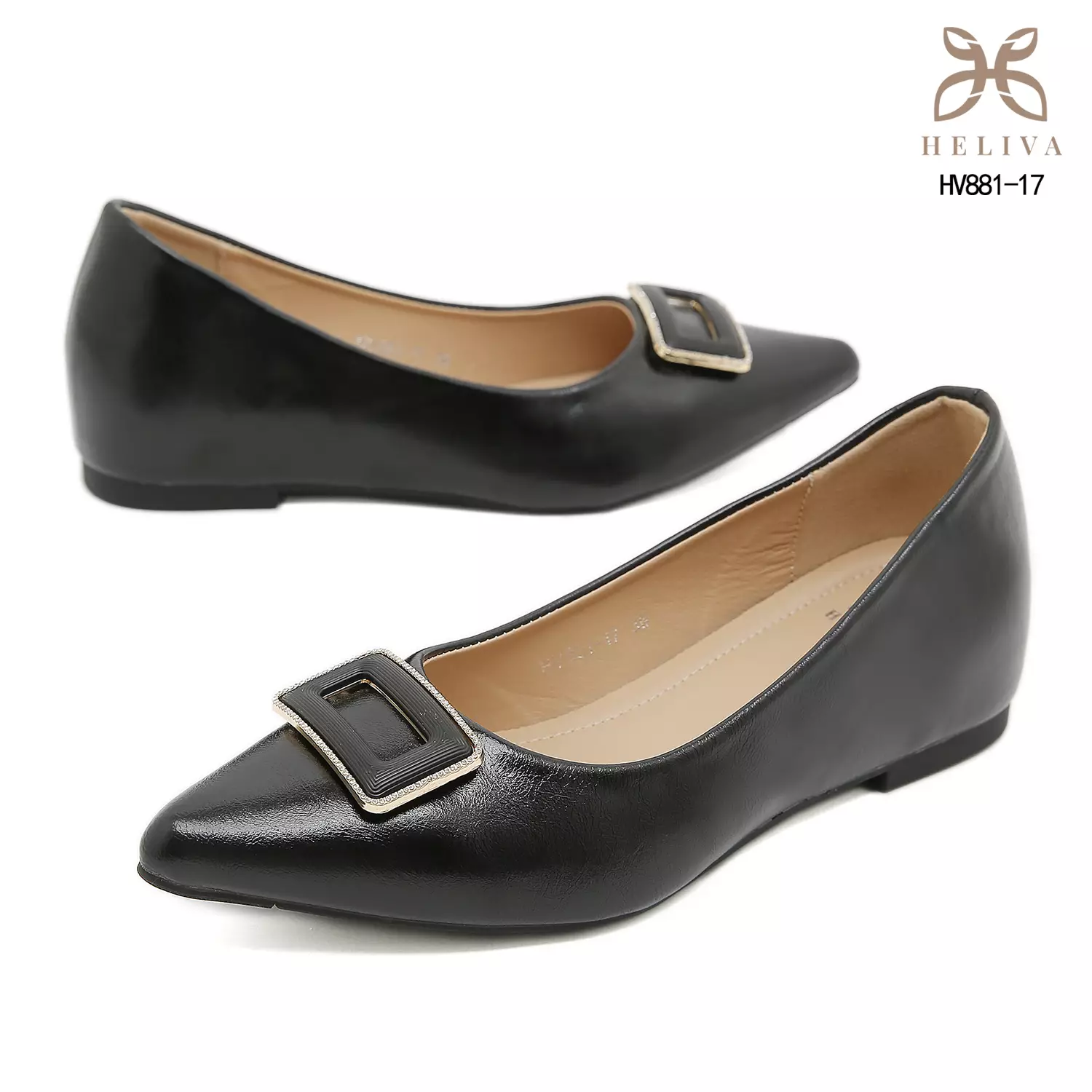 Heliva Loretta Semi Glossy Flats with Sparkling Buckle & Feminine Pointed Toe HV88117