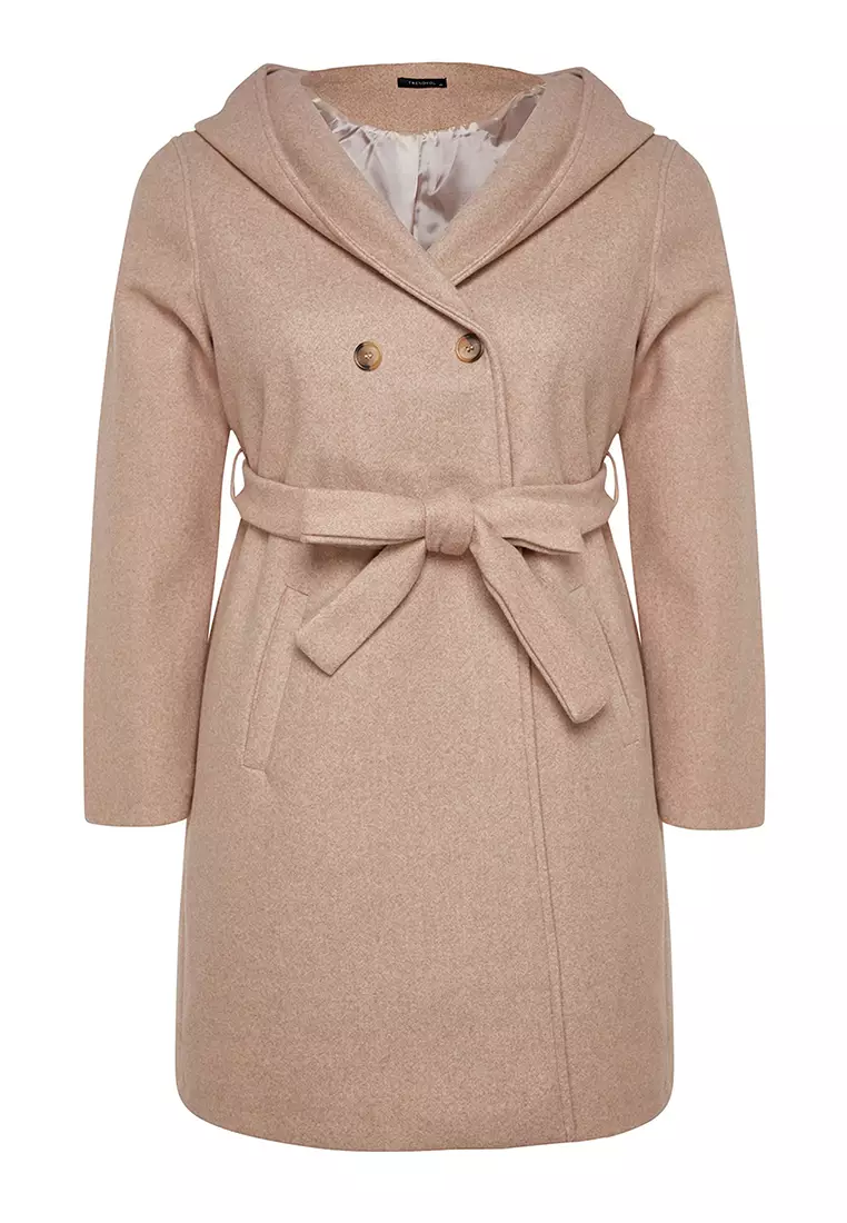 Plus Size Belted Double Breasted Closed Coat