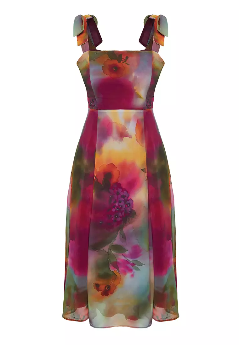 Tie Straps Floral Chiffon Dress