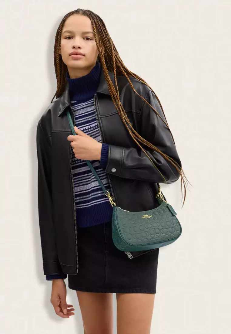 Coach Teri Shoulder Bag In Blocked Signature Leather Dark Turquoise