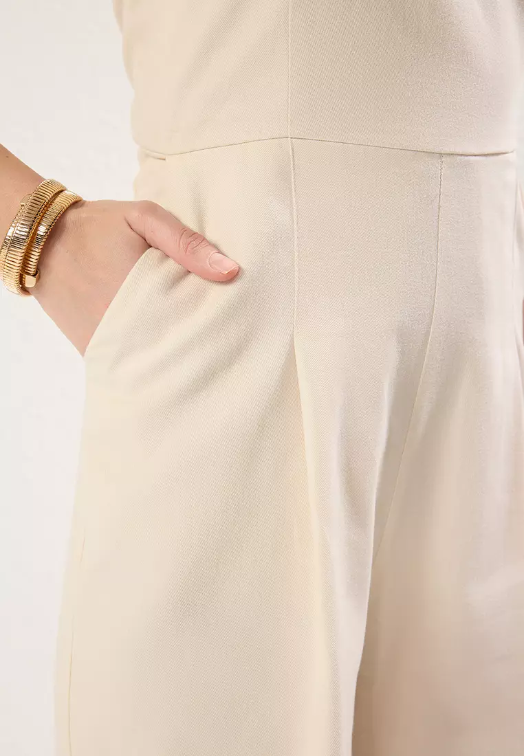 Stone Neck Tied Wide Leg Long Woven Overalls