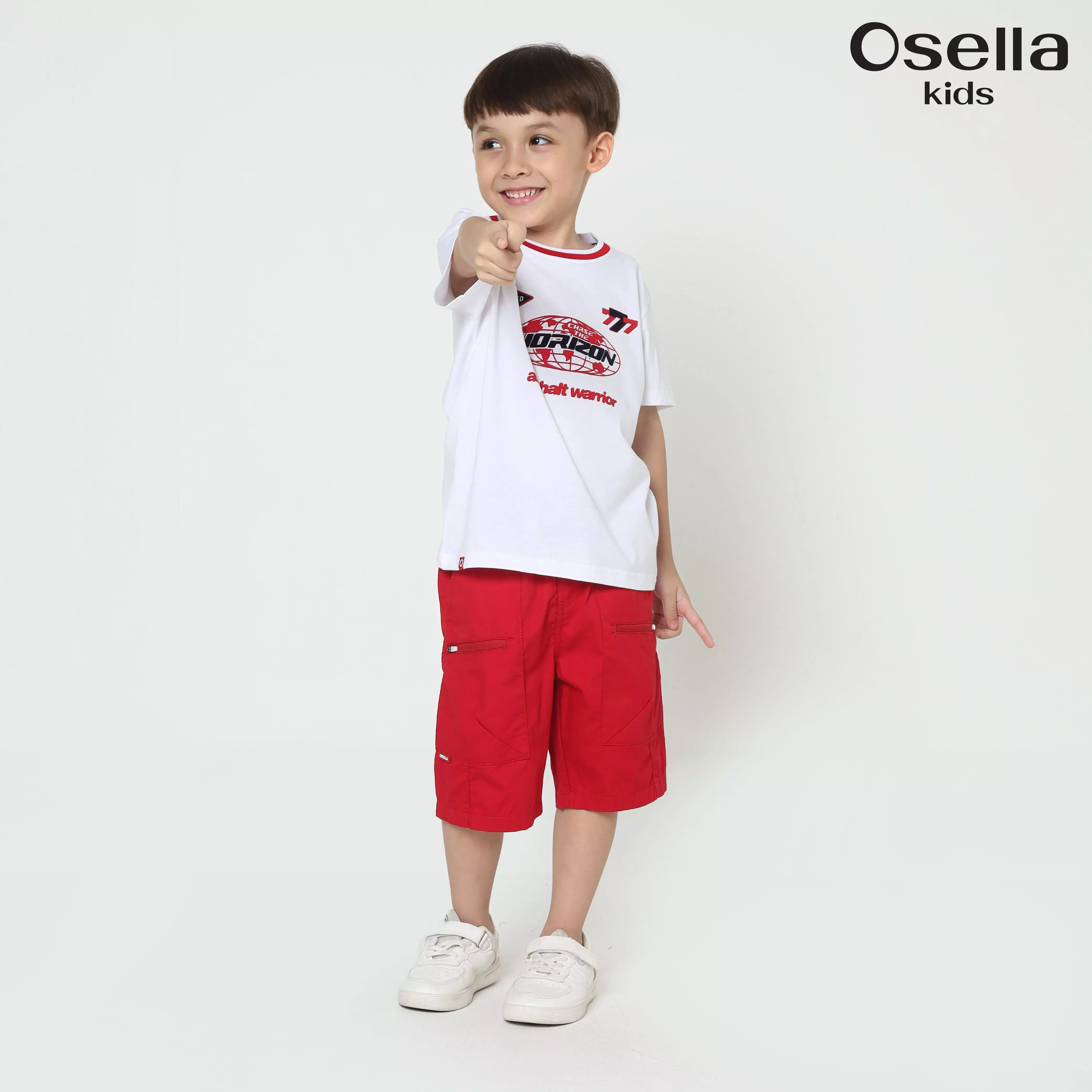 Osella Short Sleeve Graphic T-Shirt With Stripe Rib In White 2274500801 | Kaos Lengan Pendek Anak Laki Laki
