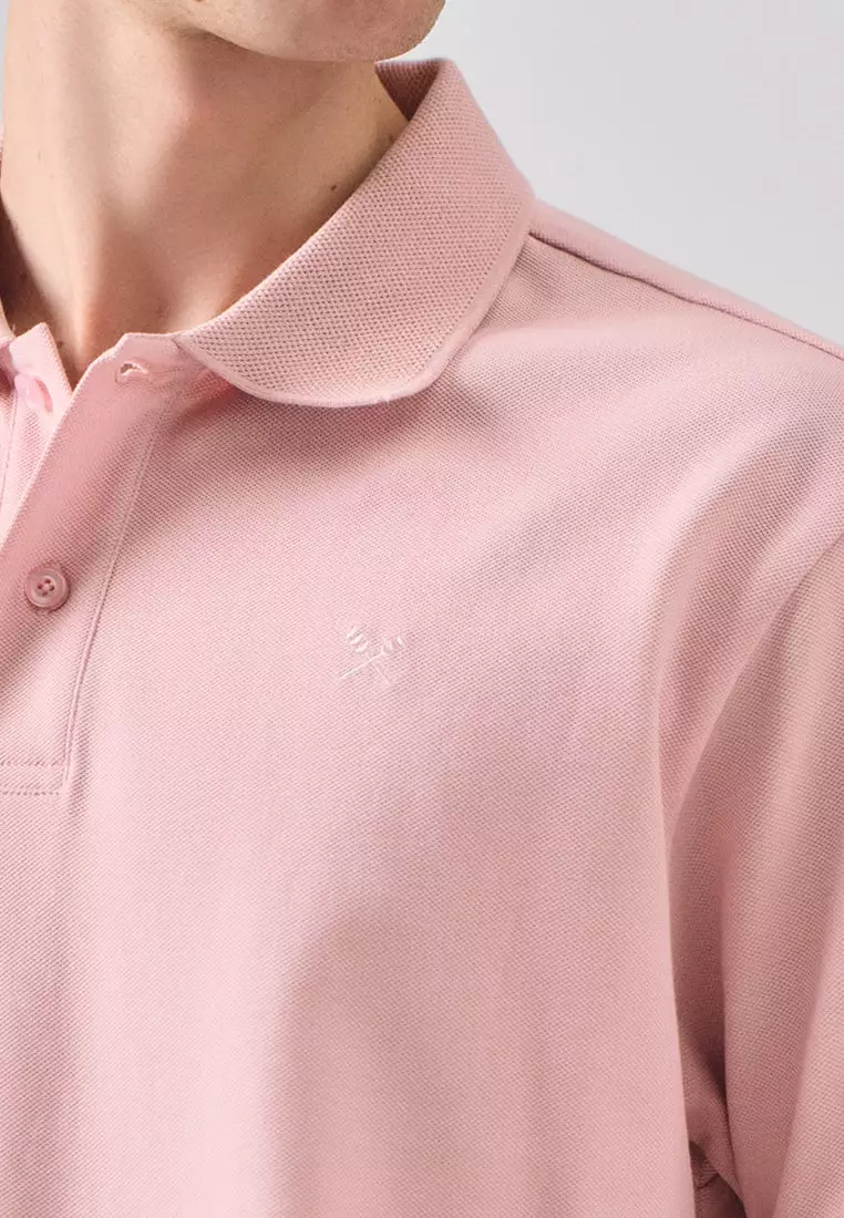 Regular Fit Polo Shirt With Textured Jacquard Collar In Micro Pique