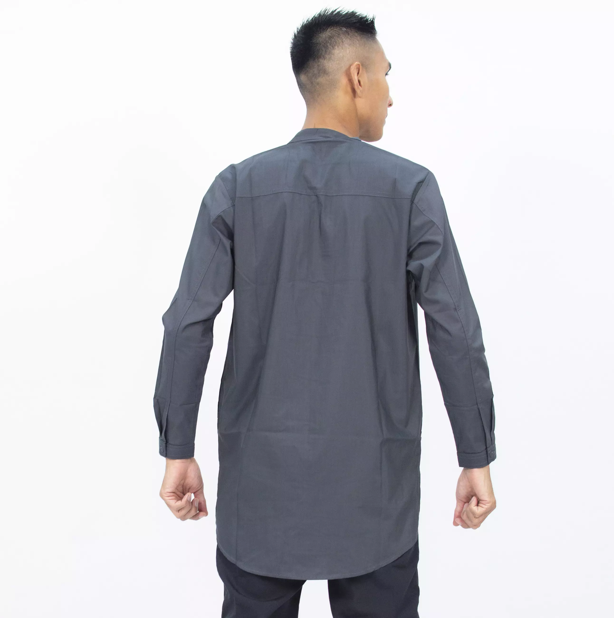 SHAMS Baju Lebaran Baju Koko Lengan Panjang Kemeja Koko Lengan Panjang - ABU TUA