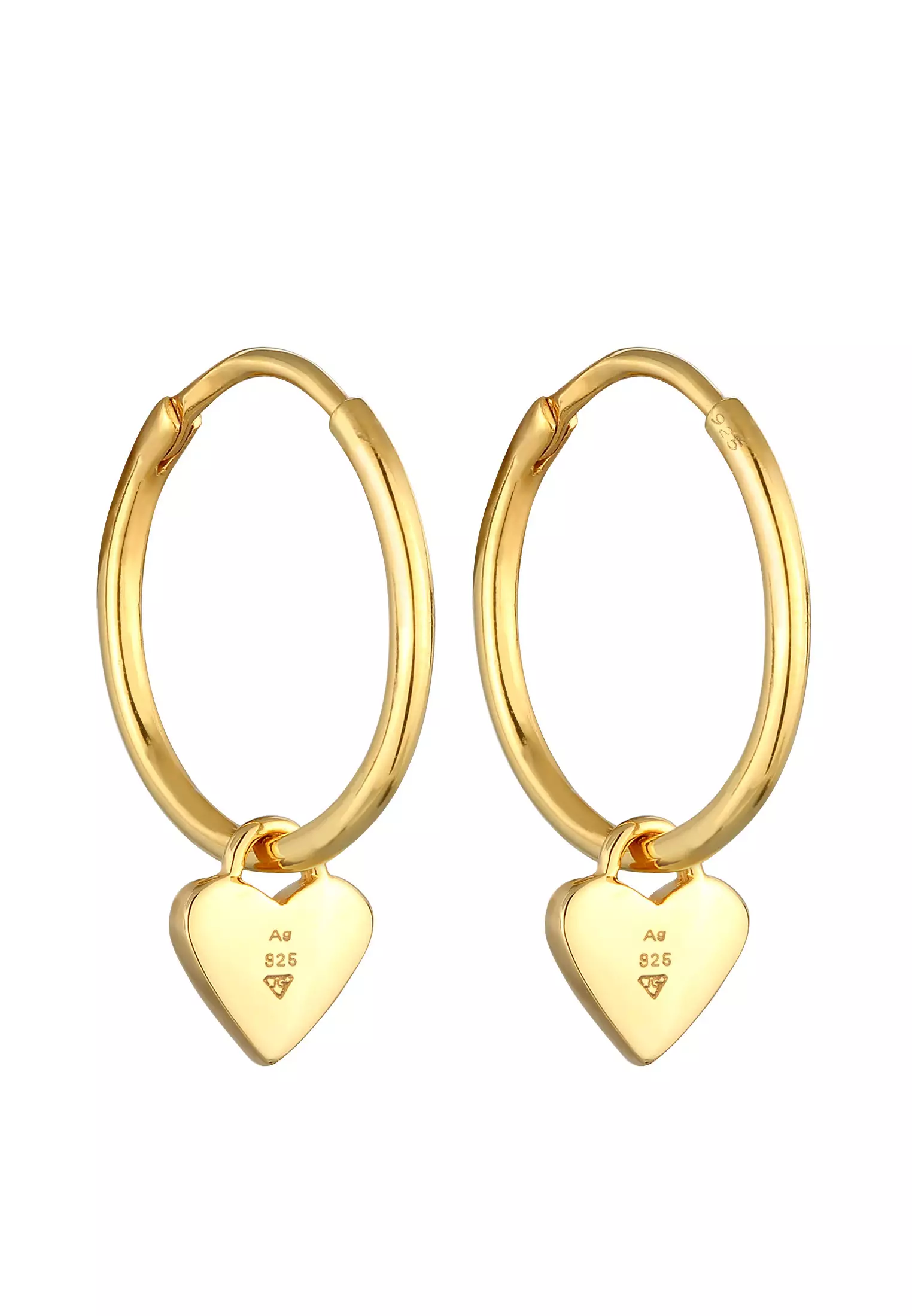 Earrings Creoles Heart Pendant Enamel Pink Gold Plated