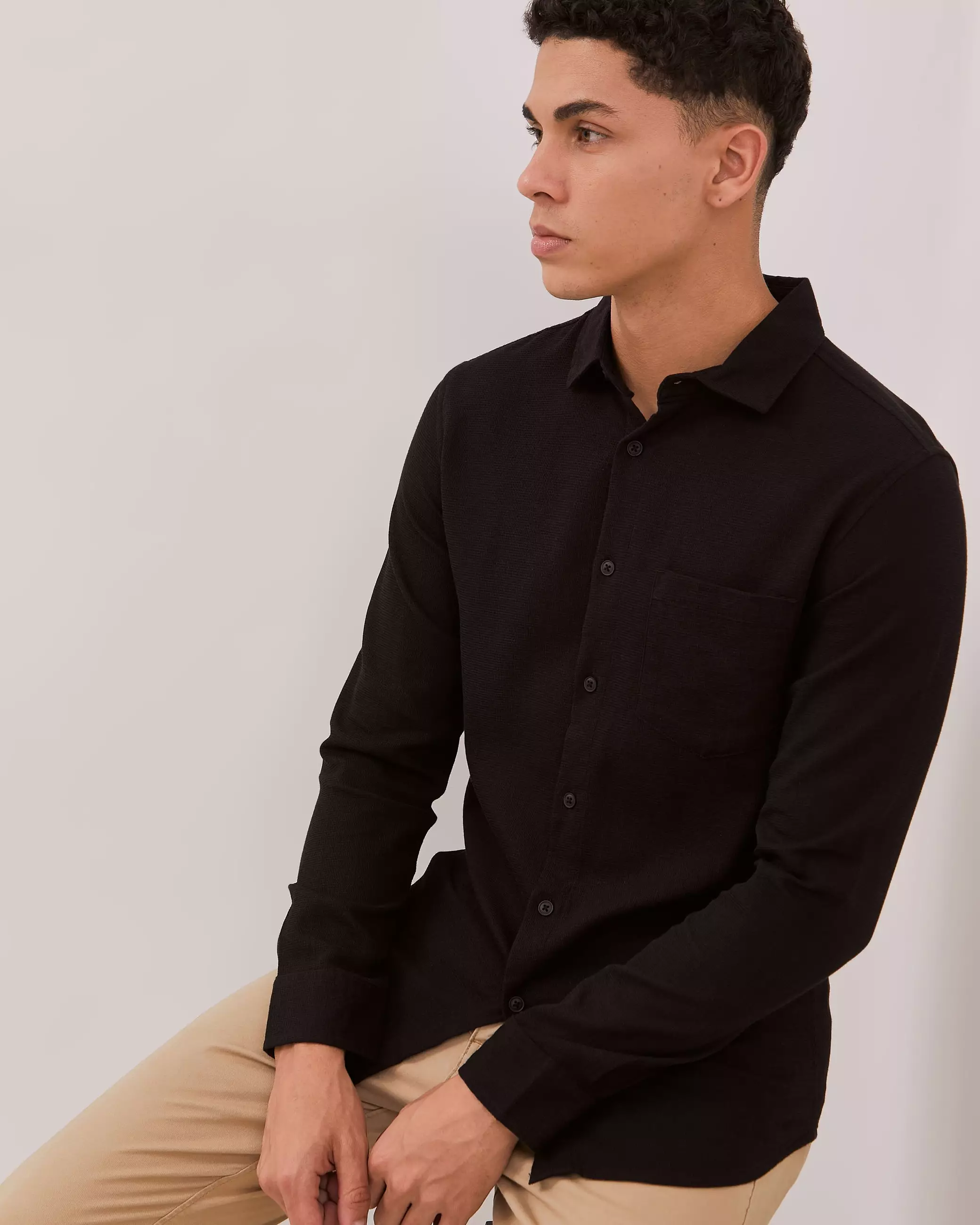 AMK Kemeja Polos Pria Lengan Panjang SHS Tyler Ls Black