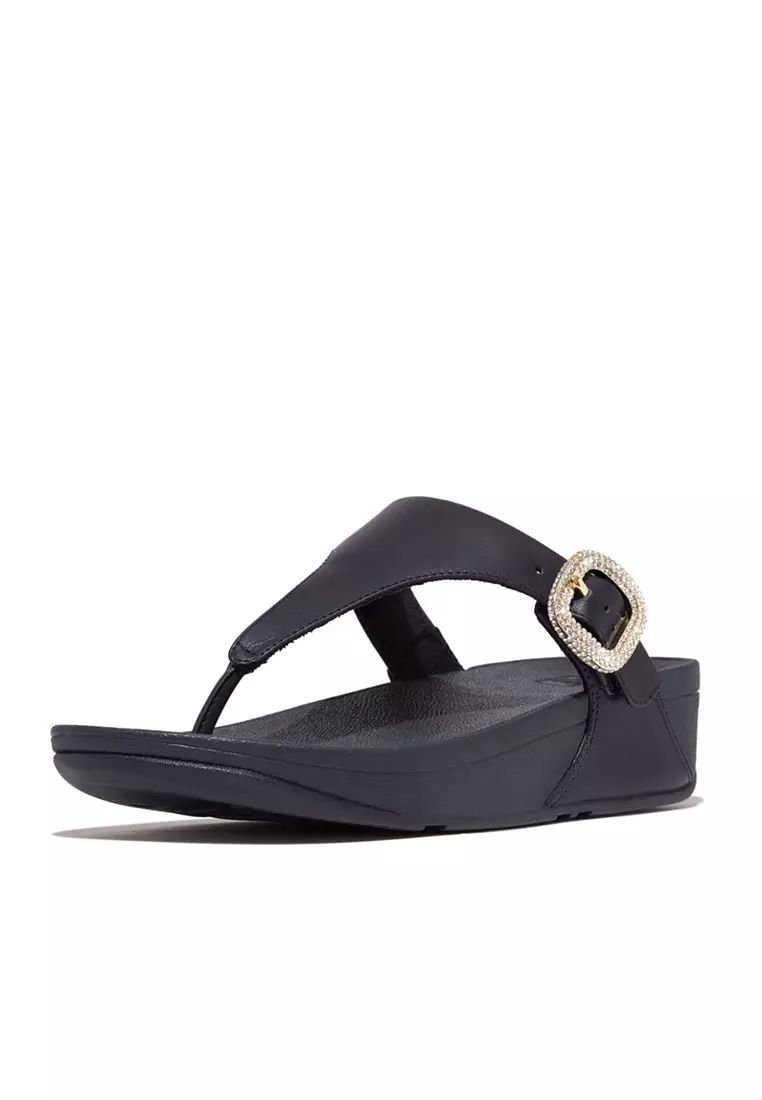FitFlop LULU Crystal-Buckle Leather Toe-Post Sandals - Midnight Navy (HN9-399)