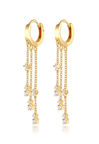 ELLI GERMANY white Earrings Creole Pea Chain Statement Trend Zirconia Gold Plated B17ECAC412D928GS_1