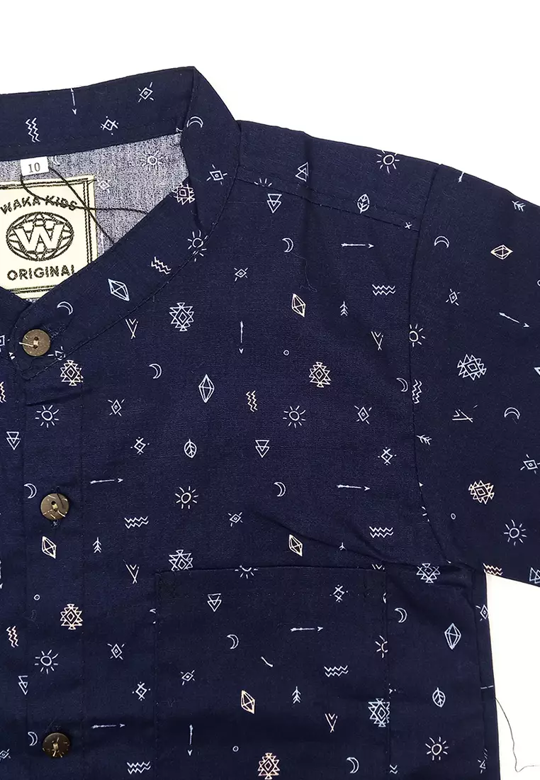 Wakakids Kemeja Anak Laki Laki Usia 6 Tahun Hingga 9 Tahun Atasan Baju Kerah Shanghai Mandarin Collar Pattern Shirt 4333 Vensk