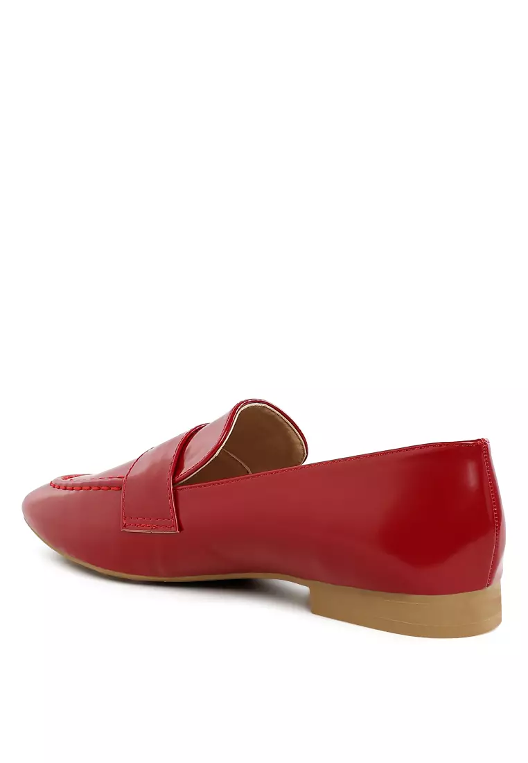 Flat Heel Loafers In Dark Red