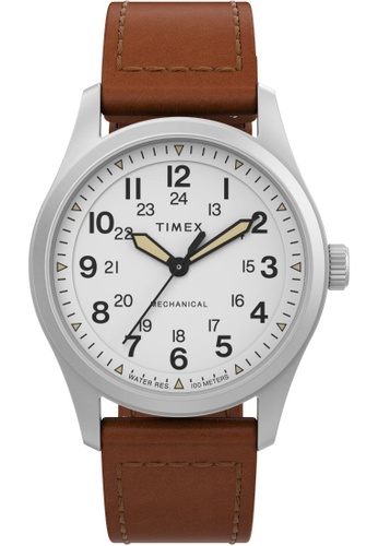 Timex white and brown Timex Expedition North Field Post Mechanical 38mm Eco-Friendly Leather Strap Watch - Stainless Steel, Brown (TW2V00600 1B762AC9366FAFGS_1