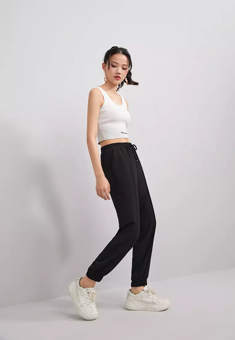 Elastic Waist Contrast Fold Jogger Pants