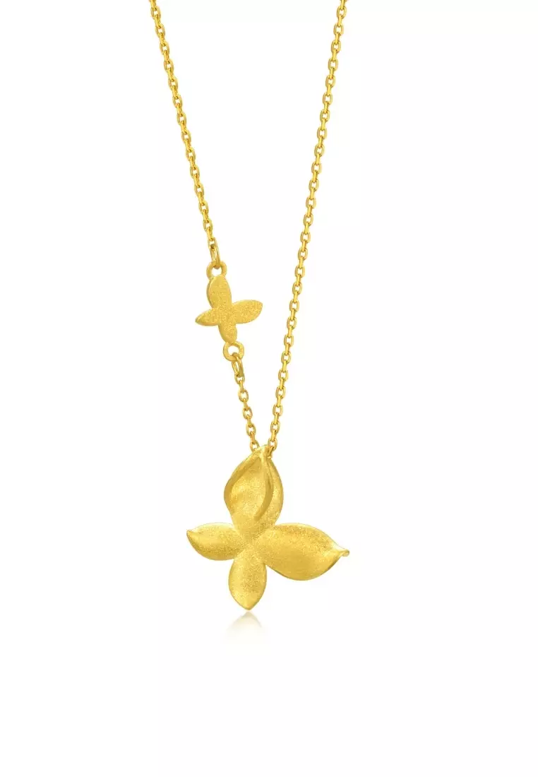 999.9 24K Pure Gold Essence Butterfly Necklace for Women 47cm 95300N Price-by-Weight 4.49g Gold