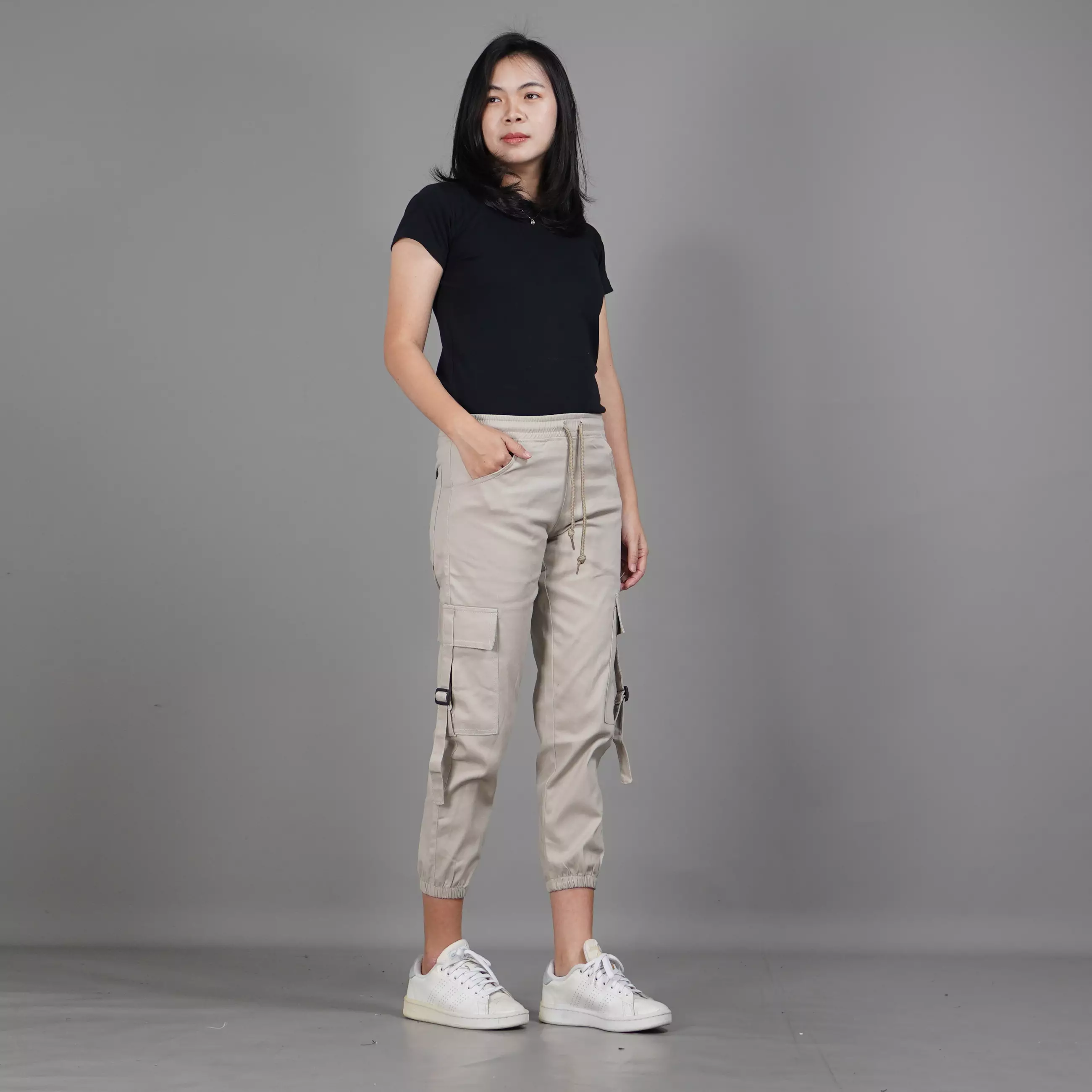 FIRA Cargo Jogger Pants Wanita Celana Cargo Jogger Cargo Pants 3/4 - KREM