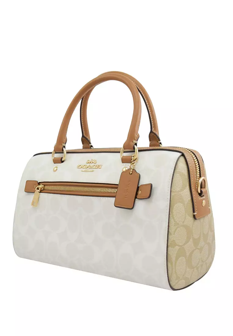 Coach Rowan Satchel outlet In Blocked Signature Canvas Bag Glacier White Multi