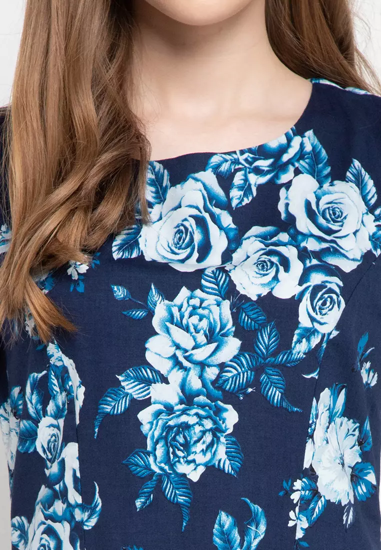 Rhonda Dress In Navy-White Print