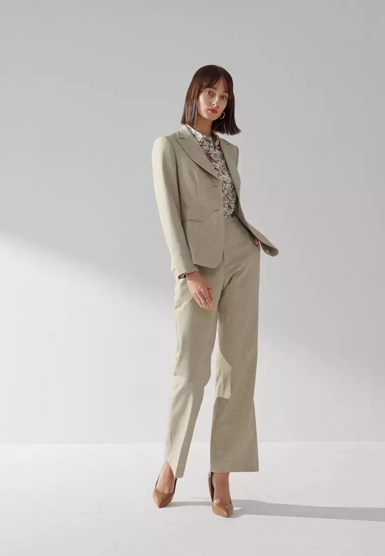 淺抹茶色劍領適中版西裝外套