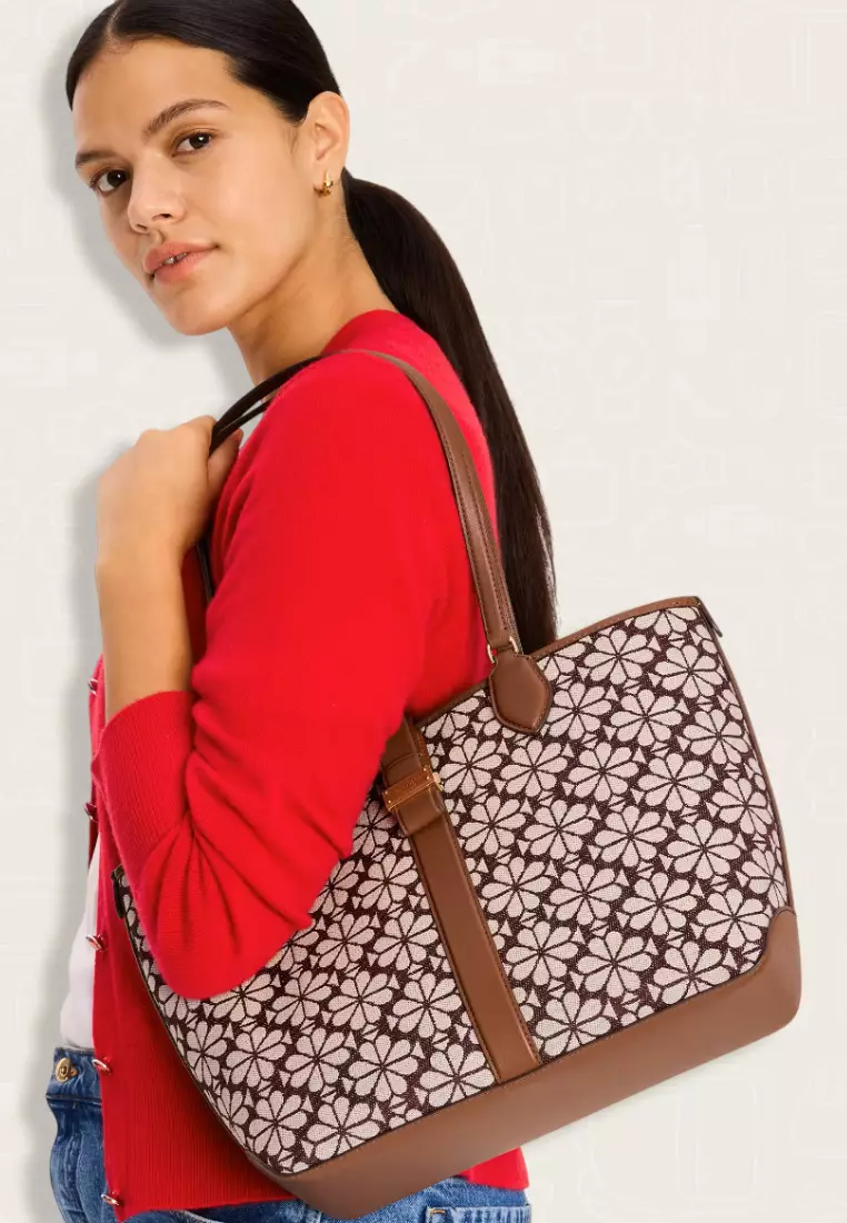 Kate Spade Spade Flower Jacquard Medium Open Tote Burgundy Multi