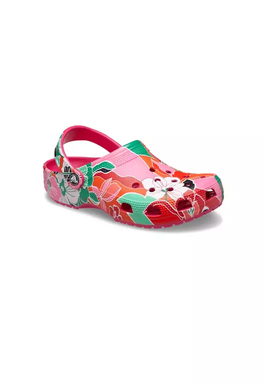Classic Woodcut Floral Clog in Dragon Fruit