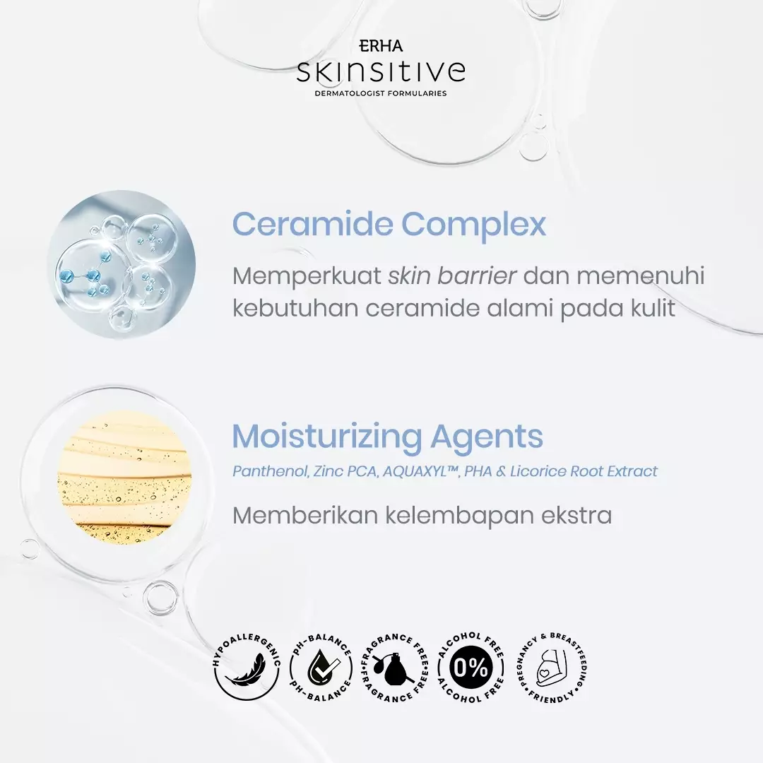 ERHA Skinsitive Ultracalm Body Lotion 125g | Pelembap Kulit Semua Jenis Kulit (Normal, Kering, Sensitif) | Gentle, No Fragrance, No Alcohol | Kulit Sangat Kering, Eksim, Ibu Hamil Menyusui, Anak Usia 3 | Skin Barrier Kuat dengan Ceramide, Calming Agent