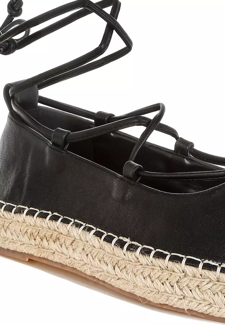 Woven Toe Lace-Up Espadrilles in Black