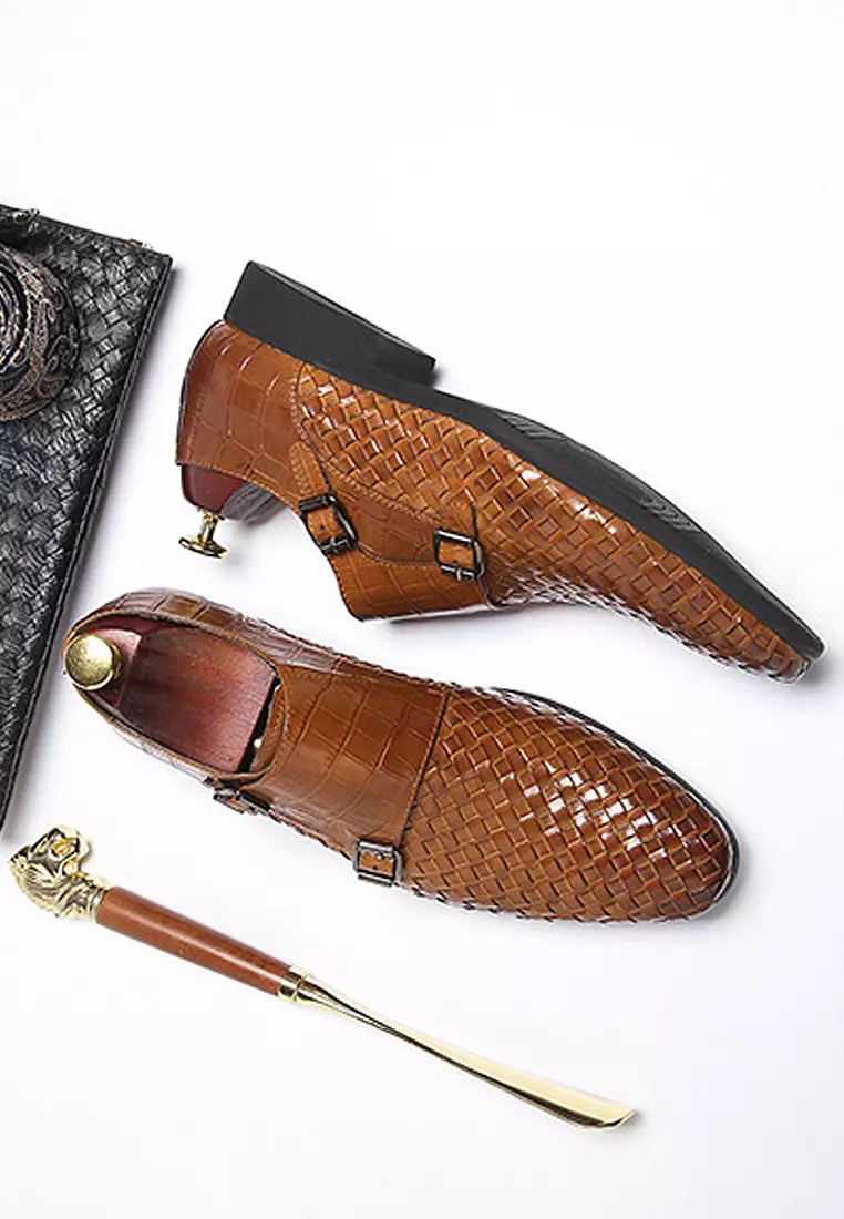 Braided crocodile double-button monk Footwear