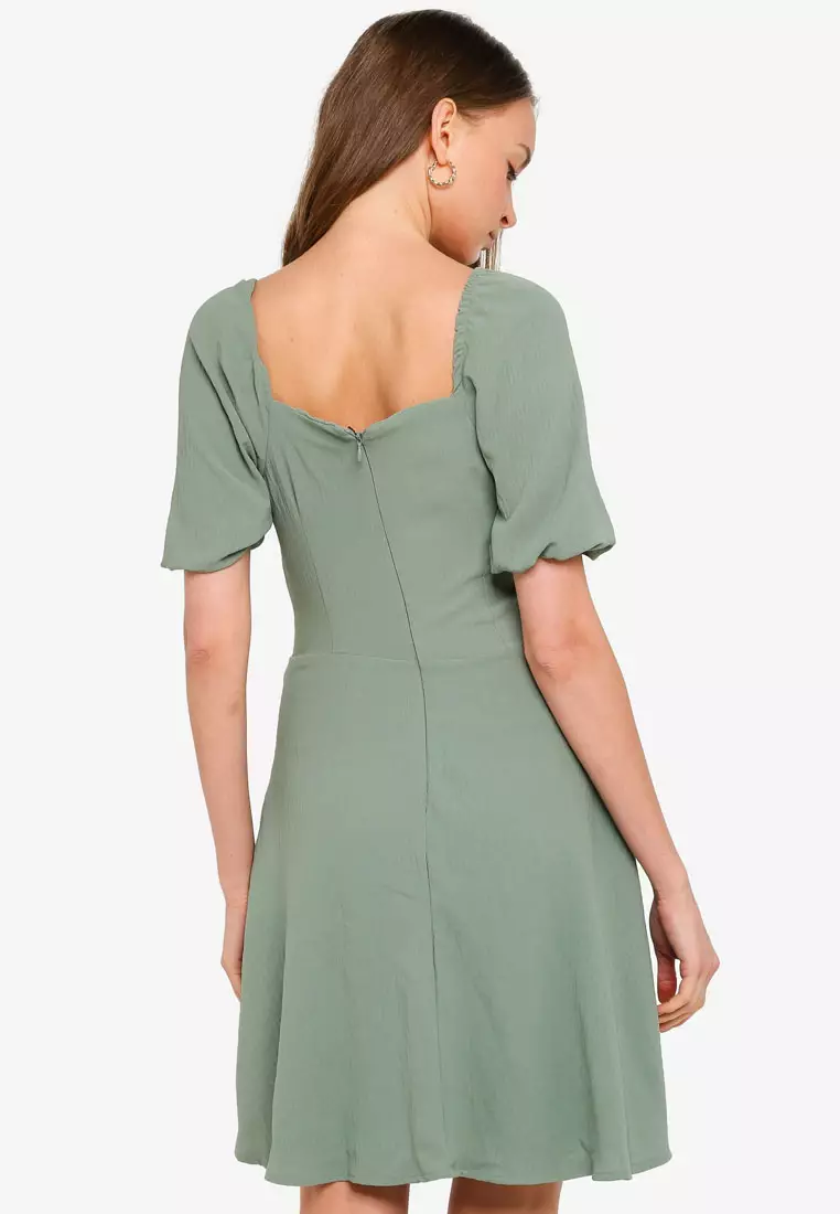 Sage Puff Sleeve Button Mini Dress