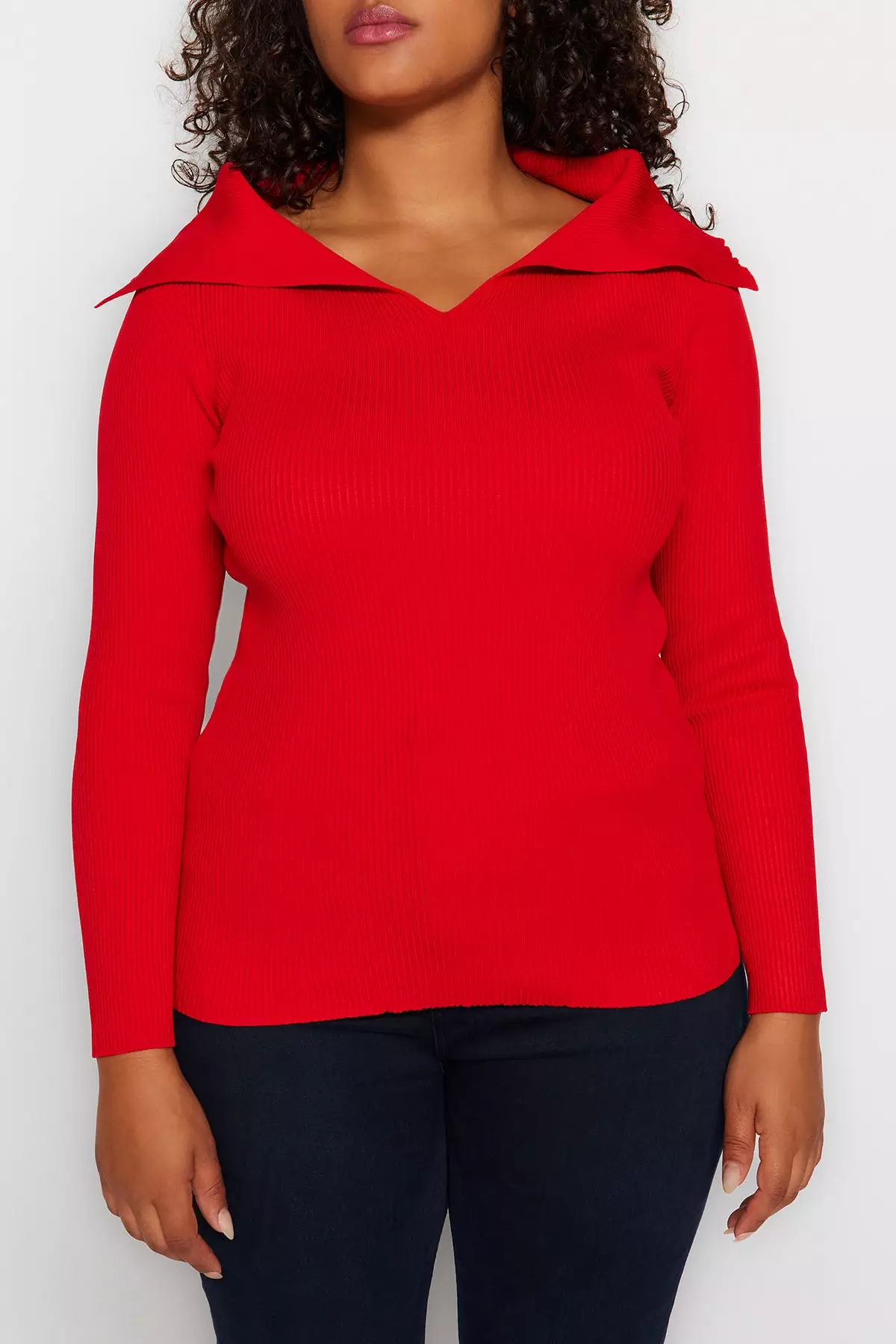Buy Trendyol Plus Size Red Boat Collar Thin Knitwear Blouse 2024