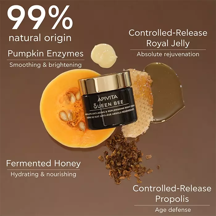 Apivita Queen Bee Absolute Anti-Aging & Replenishing Night Cream 50 ml | Krim Malam Anti Aging Mengencangkan Kulit Wajah Menghidrasi dan Meregenerasi