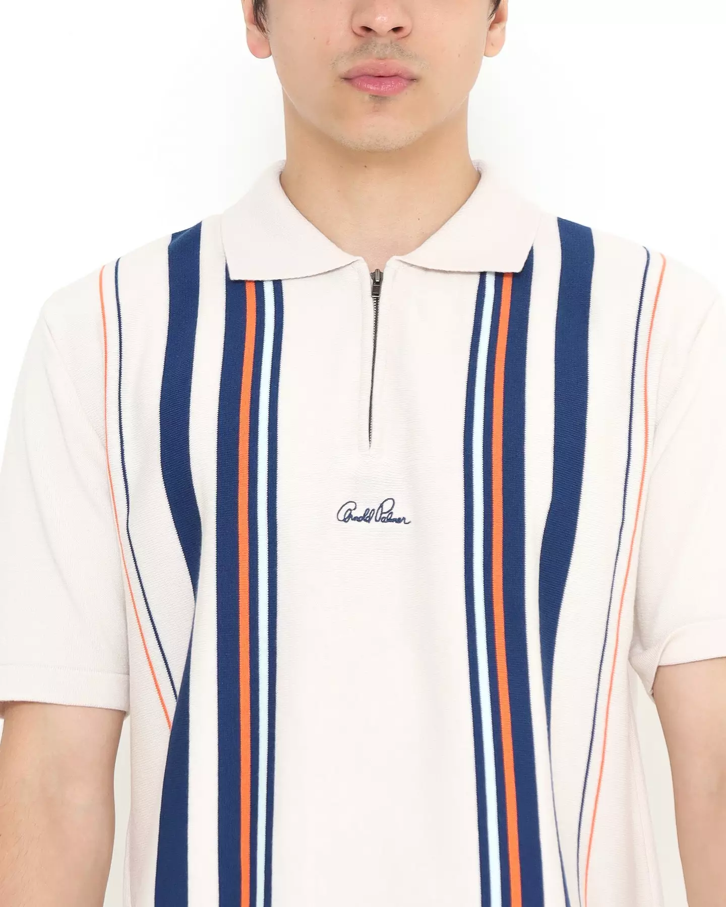 SHORT SLEEVE KNITTED ZIPPER POLO SHIRT CREAM