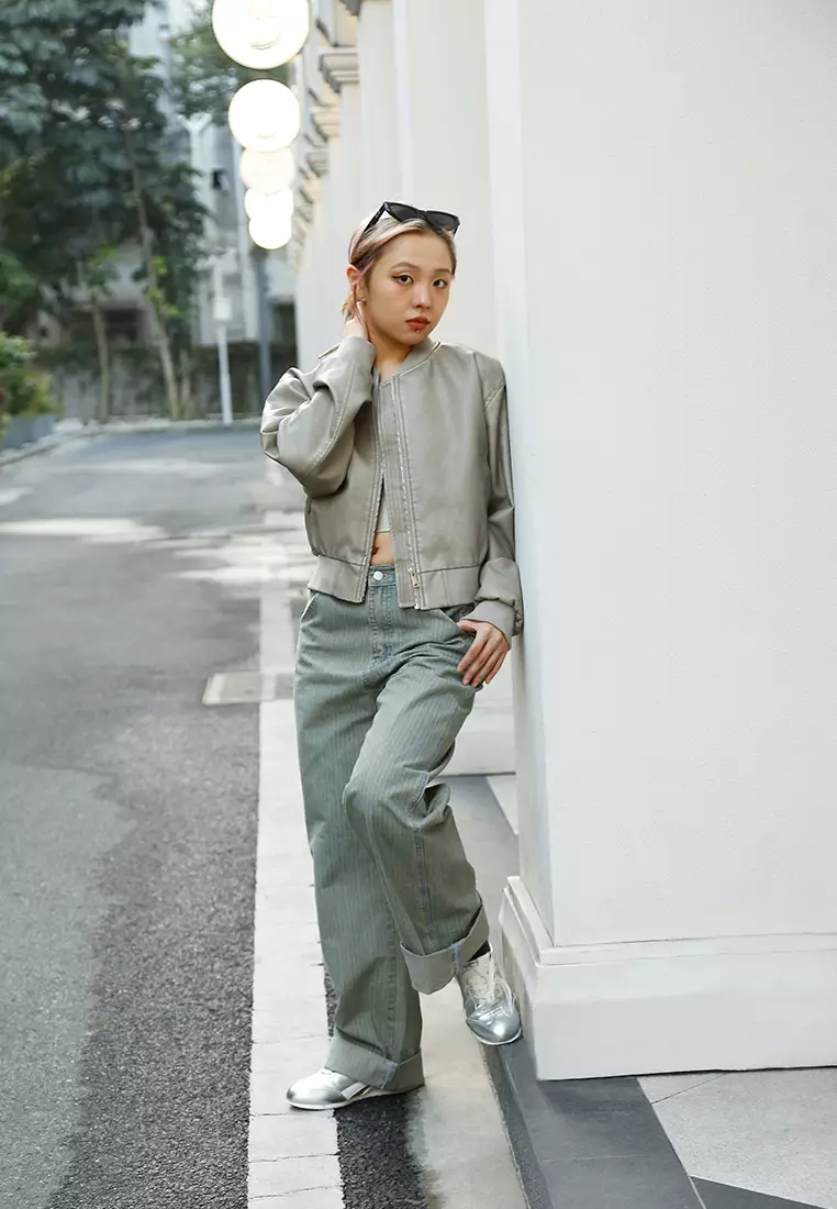 Drop Shoulder Zipper Jacket in Mocha