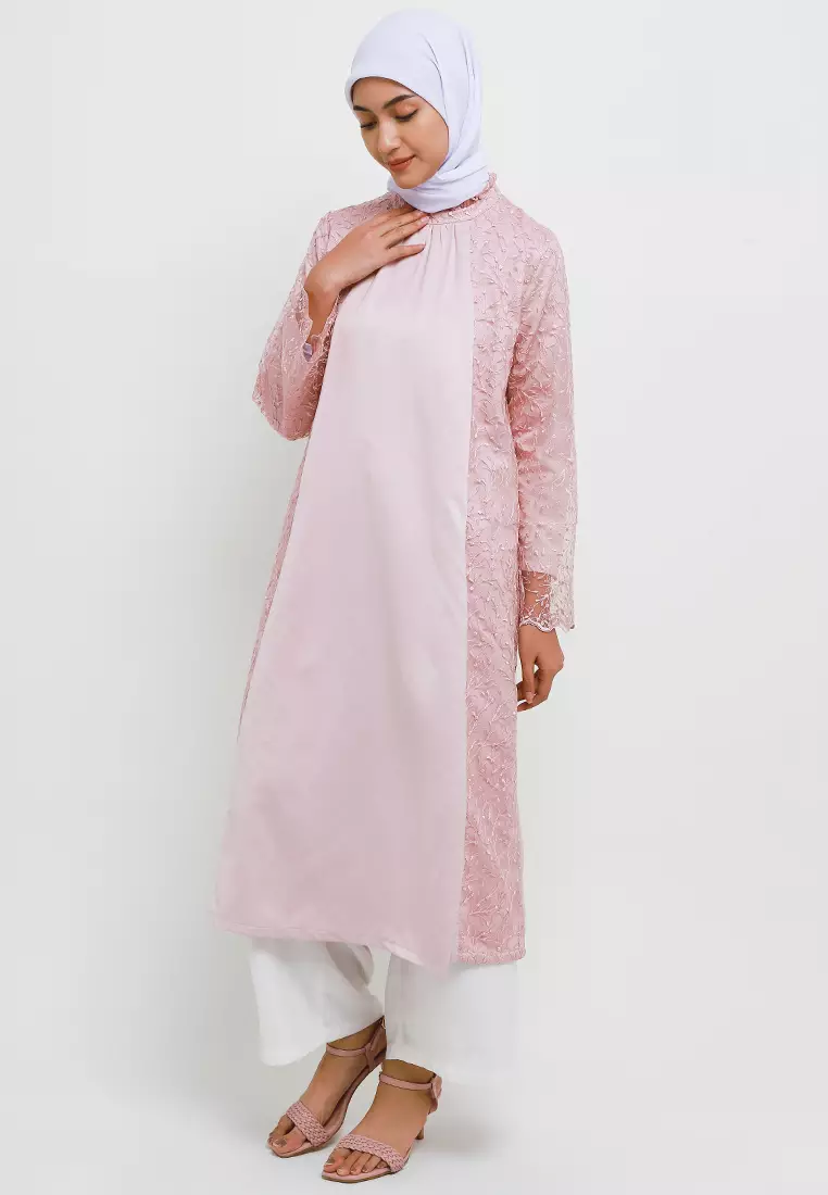MFMW Sakinah Midi Dress Gamis Brukat Pink