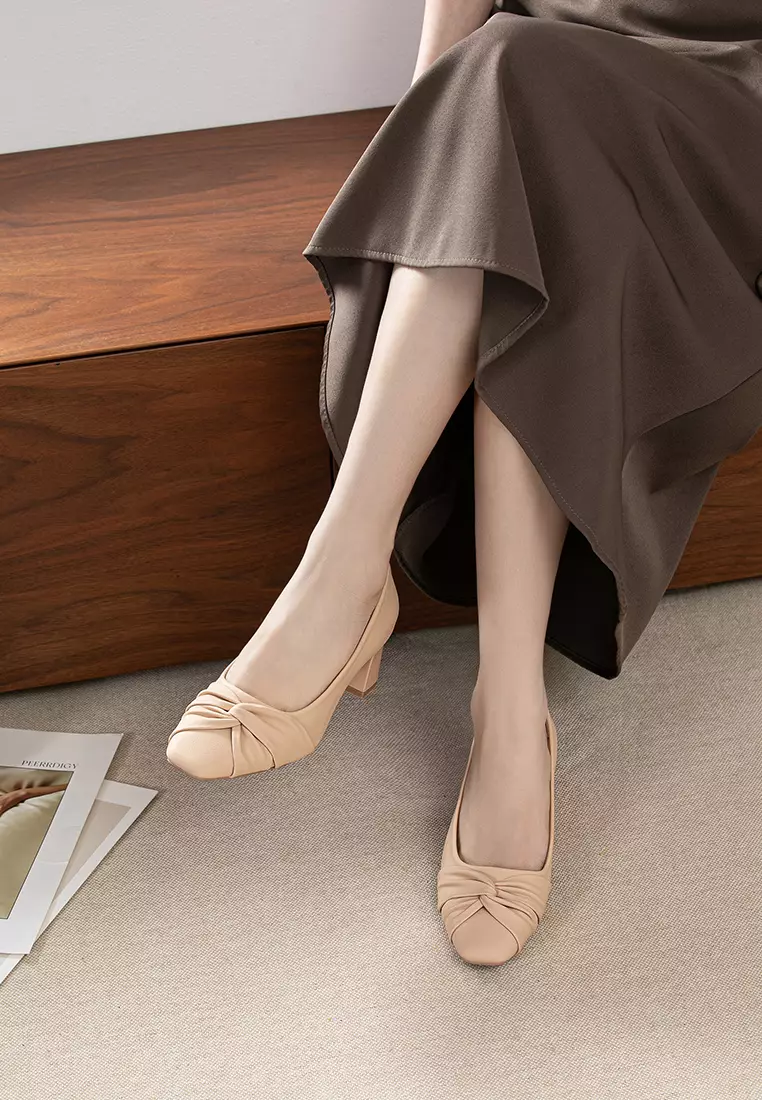 5.5CM Pleated Strap Microfiber Leather Pumps TH568-1