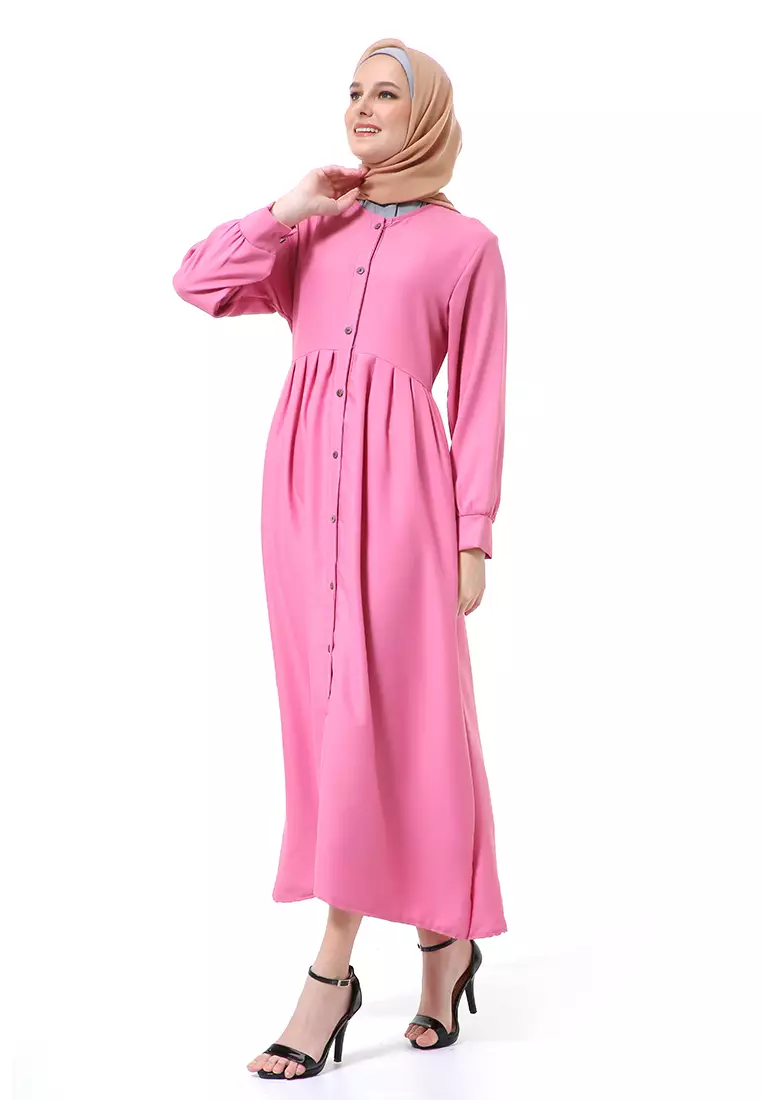 Kiyah Dress Button Muslimah Atasan Wanita Long Sleeve Premium Quality - Dusty