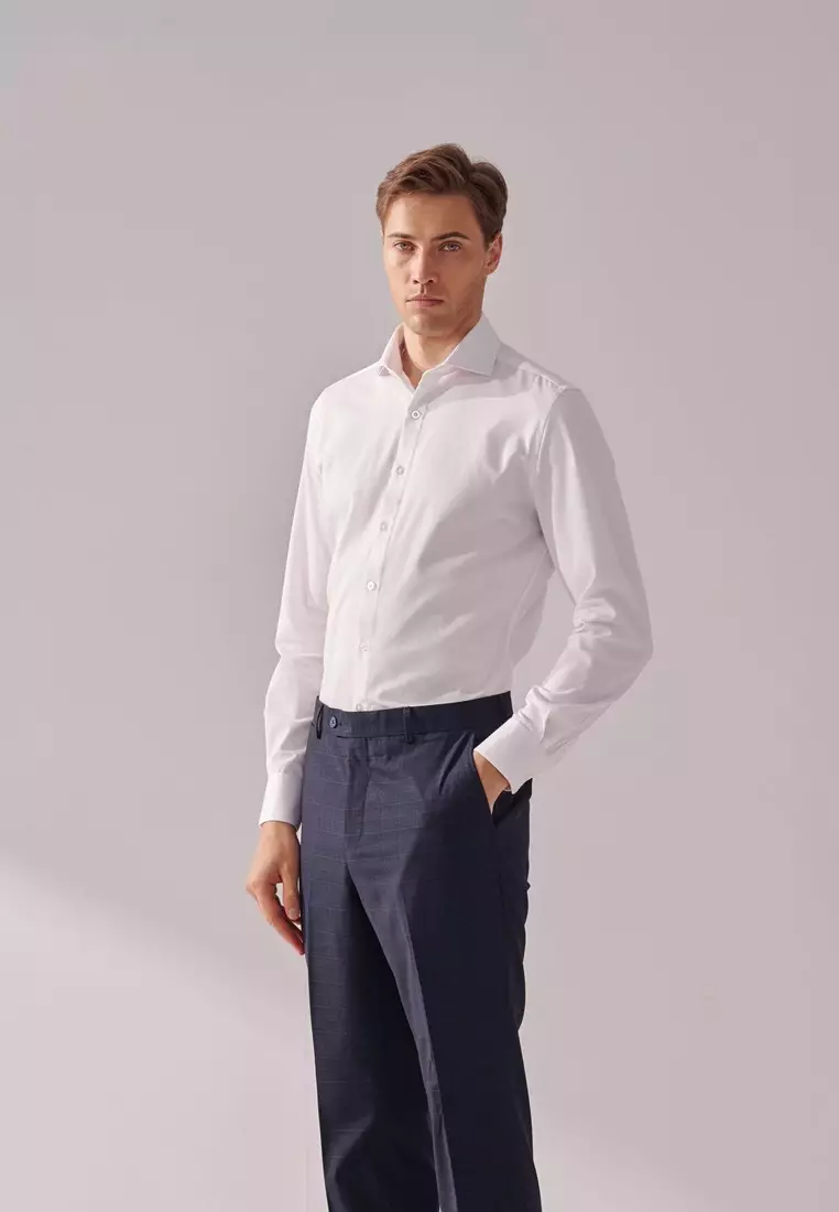 White Textured Slim Fit Shirt
