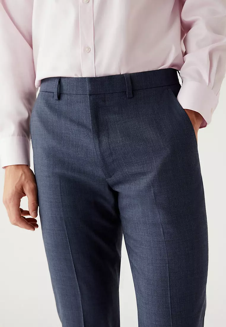Regular Fit Wool Blend Flat Front Trousers