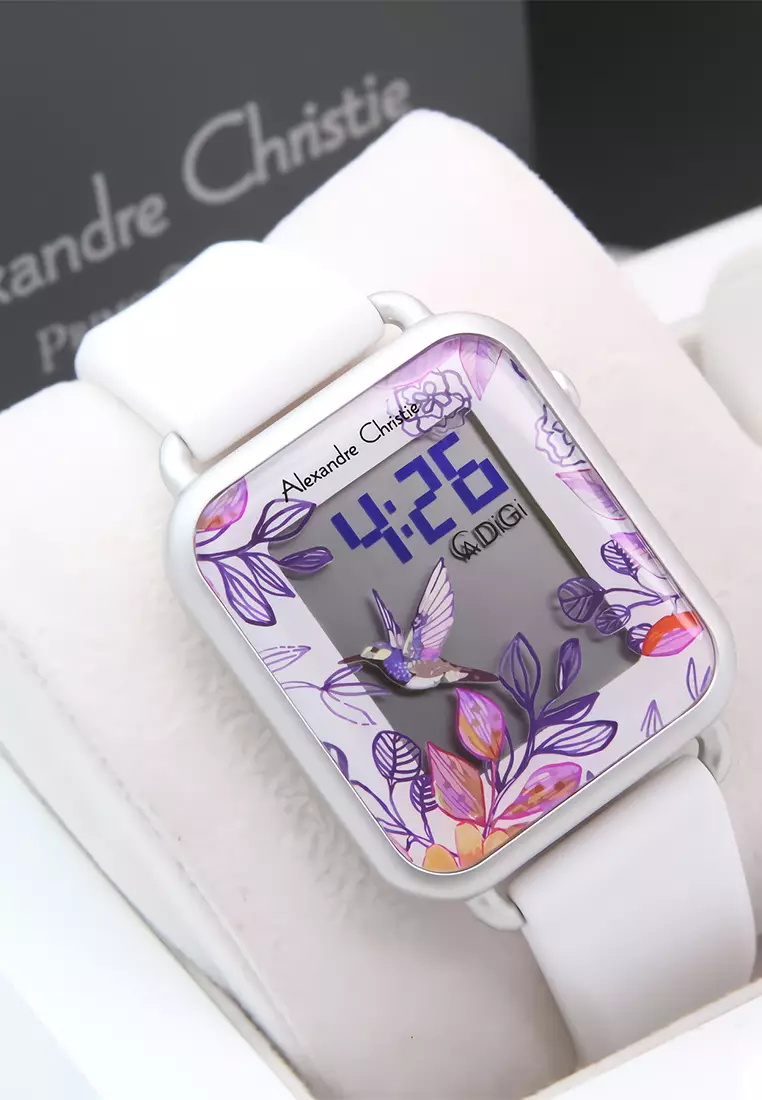 Alexandre Christie Jam Tangan Digital Wanita White Rubber Strap - 9378 LHRALSL