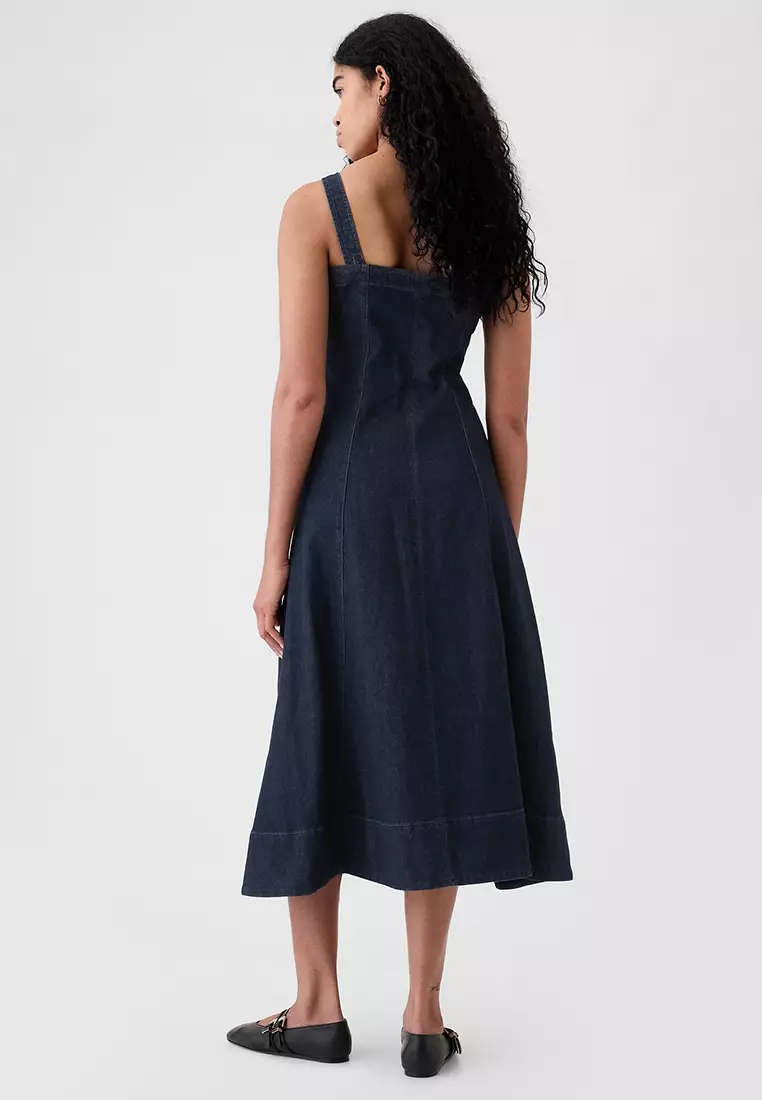 Square Neck Midi Denim Dress