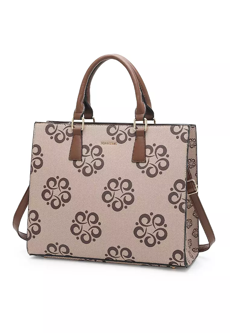 Women's Monogram Top Handle Bag / Sling Bag / Crossbody Bag - Beige