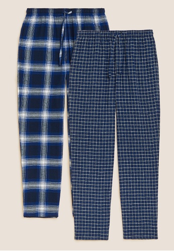 MARKS & SPENCER blue M&S 2 Pack Brushed Cotton Pyjama Bottoms 90E36AA5C05BFAGS_1