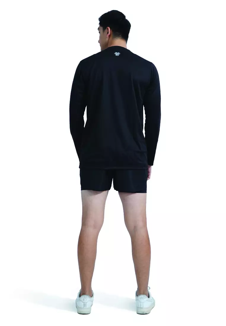 Tiento Setelan Olahraga Kaos Lari Dry Fit Lengan Panjang Hitam Baju Running Celana Pendek Hitam Fitness Olahraga Gym Lari Pria